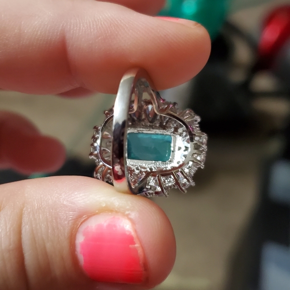 🎁 925 Silver Exclusive Blue Emerald Cut Cubic Zirconia Ring, FB16FA1064 - Picture 3 of 8